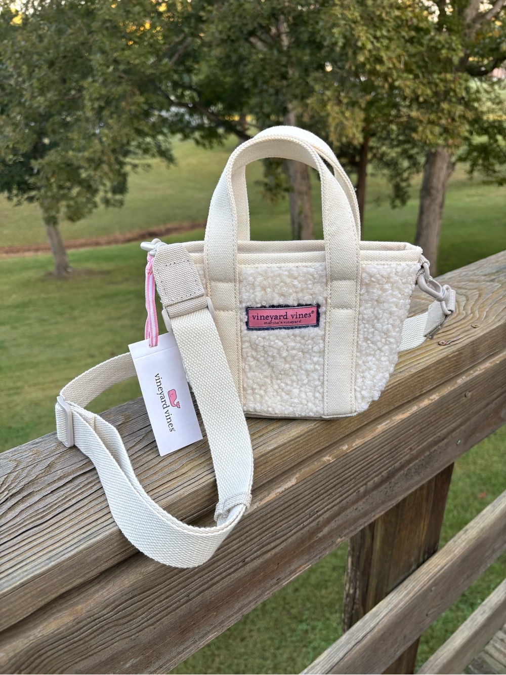 Vineyard Vines Mini Sherpa Tote Crossbody New With Tag Marshmallow Beige